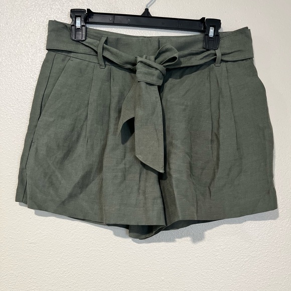 Ann Taylor High Waist Tie-Front Linen Blend Shorts - Picture 2 of 8